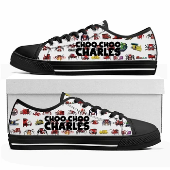 Choo Choo Charles Custom Low Top Sneakers Cartoon Game Womens Mens Teenager Aukštos kokybės batai Casual Tailor Canvas Sneaker
