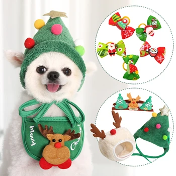 Christmas Pet Pet Cat Dogs Crown Hair Bow Cat Bowknot su guminėmis juostomis Antler galvos apdangalas Pet Kostiumų priedai