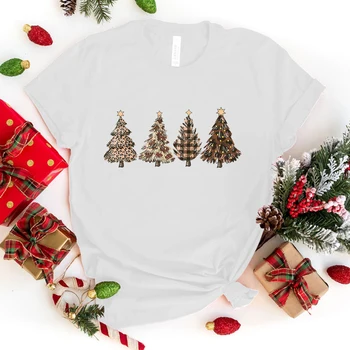 Christmas Tree Print Tshirt Summer Fashion Casual Short Sleeve Round Neck Tops Women/Mens T-Shirts(Premium marškinėliai)