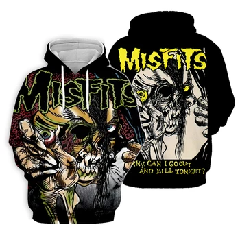 Classic Misfits 3D gobtuvai Juodas dizainas visame spaudoje Vyriški džemperiai su gobtuvu Unisex Streetwear Pullover Casual Sportiniai kostiumai Stilius5