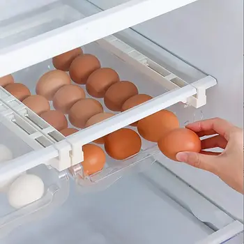 Clear Egg Organizer konteineris Naujas padėklas kiaušinių plastikiniam kiaušinių laikymo dėžutei Reguliuojamas kiaušinių laikymo laikiklis šaldytuvui