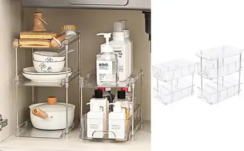Clear Makeup Organizing Bins Containers Box Clear Container Storage Snack With Kick-Out Handle For Cabinet Pantry Spinta