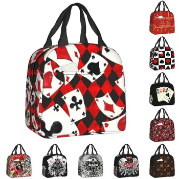 Cool Poker Playing Cards Pattern Insulated Lunch Bag for Women Portable Gambling Card Game Thermal Cooler Lunch Box lunch bag