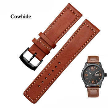 Cowhide/Itališkas odinis laikrodžio dirželis 22mm skirtas Citizen Sao Orange BM7140 CA4031 Laikrodžio juosta BM8475/26E 00F00X serijos apyrankė Ruda
