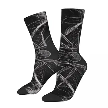 Crazy Sock for Men Halloween Spider On Web Abstract Hip Hop Spider Animals Breathable Pattern Printed Crew Sock Seamless Gift