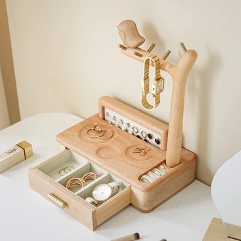 Creative Bird papuošalų dėžutė Medžio masyvo auskarai Karolių laikymo dėžutė Aukštos kokybės subtilus stalčius Laikymo lentynos