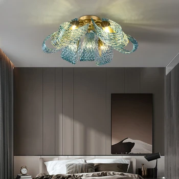 Creative Blue Flower Light Prabangus miegamojo lubų šviestuvas Paprastas modernus aukštos kokybės pagrindinis miegamojo šviestuvas Visi variniai lubų šviestuvai