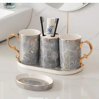 Creative Ceramic Bathroom Supplies Simple Ceramic Lotion Buteliukas Dantų šepetėlio laikiklis Burnos skalavimo puodelis Vonios kambario dekoravimo reikmenys
