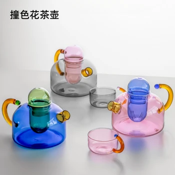 Creative Contrast Color High Temperature Resistant Glass of Tea Separation Filter Small Teapot Household