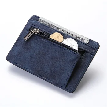 Creative New Ultra Thin Men Magic PU Leather Mini Short Wallets Zipper Coin Piniginė Rankinė Plastikinis kreditinių banko kortelių dėklų laikiklis