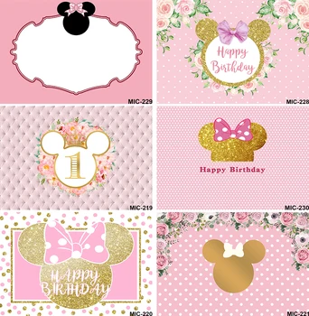 Custom Minnie Mouse Pink Gold Party Fonas Merginos Fotografija Fonas Vaiko vardas Reklamjuostė Kūdikio dušas Gimtadienio dekoravimas