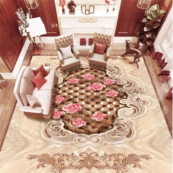 Custom Photo Floor ustomizuoti tapetai Marmuro europietiško modelio minkštas paketas rožė 3D grindų plytelės savaime klijuojamos PVC nusidėvėjimo grindys
