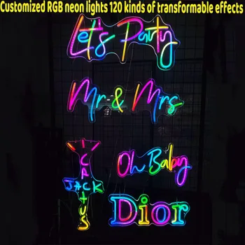 Custom RGB Neon Sign Led Neoninės lemputės gali būti valdomos telefonu120 Keisti režimus lauko veiklai Šeimos vestuvių dovana kawaii