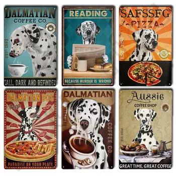 Dalmatijos šunų kavos retro metalo skardos ženklas Senovinis ženklas namų virtuvei Baras Klubas Miegamasis Kava Sodas Kambarys Sienų dekoras