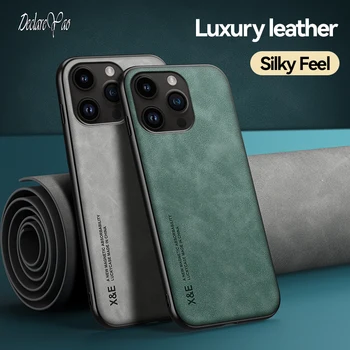 DECLAREYAO originalus zomšos pūkų magneto telefono dėklas, skirtas Apple iPhone 11 Pro Max Cover Skin Leather Soft Silicone Frame Metal Patch