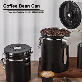 Didelės talpos kavos laikymo indas Juoda nerūdijančio plieno kavos pupelių skardinė sandarinimo užpildymo maisto laikymo indas