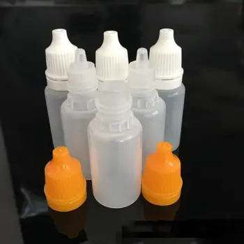 Didmeniniai 10ML mini plastikiniai lašintuvo buteliukai su vaikų neatidaromu dangteliu ir ilgu plonu antgaliu E sultims