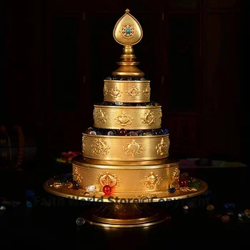 Didmeniniai budistiniai reikmenys -efektyvus Talismanas # Tibeto Aštuonios palankios Manja Mandala Amanda disko paauksavimo statula