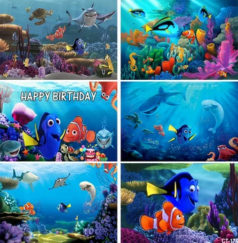 Disney Nemo fotografijos radimas Fonai Vaikų gimtadienio nuotrauka Fonas Klounas Nemo arba Regal Blue Tang Foto rekvizitai