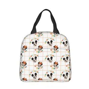 Disney White Mickey Minnie Mouse Happy Times Izoliuotas pietų krepšys Meal Container Terminis krepšys Tote Pietų dėžutė Paplūdimio vyrai Moterys