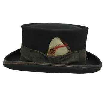 Distressed Fedora Hat for Adult Felt Panama Hat Magician Cap Woolen Felt Hats Cosplay Kostiuminė skrybėlė Moterys Vyrai Vakarėlio skrybėlė