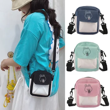 Drobės pečių moteriškas krepšys mažas korėjiečių mados pasiuntinys crossbody krepšys mergaitėms studentėms Medvilninis audinys Moteriškos rankinės