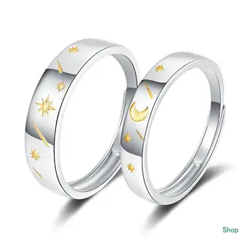 Dropship for Sun Moon Couple Matching Ring Open Adjustable Couple Friendship Stackable Ri