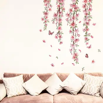 Drugelio rašto sienų dekoras Spalvingas vandeniui atsparus gėlių sienos lipdukas namų miegamojo dekoravimui 