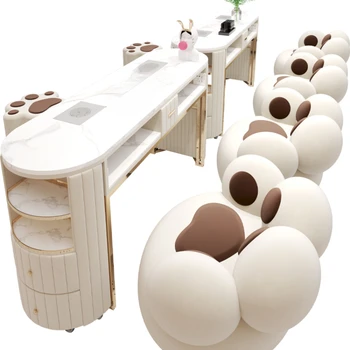 Dulkių siurblys su lizdu Nagų stalas ir kėdės komplektas Viengubas dvigubas trijų akmenų plokštelių daugiafunkcinis nagų stalas