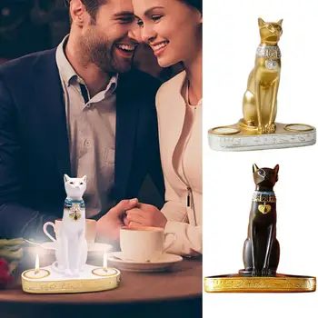 Egipto katės žvakidė pagaminta patvari derva Žvakidės laikikliai stilingi Egzotiški Egipto katės žvakidės skulptūros papuošalai