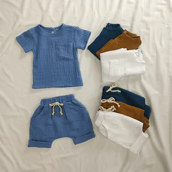 Ekologiškos medvilnės kūdikių drabužių rinkinys Vasaros laisvalaikio viršutiniai šortai berniukams Mergaičių rinkinys Unisex mažyliai 2 vienetai Kids Baby Outifs drabužiai
