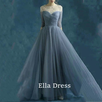 Ella A-line Strapless Back New Grey Blue Bridesmaid Dress Long Elegant Tulle Ball Gown Prom Dresses 2023 Luxury Gown Evening