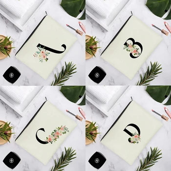 English Letters Off-white Background Patterns Linen Cosmetic Bag For Women Makeup Wedding Pencil Organizer 15x22cm/18x25cm