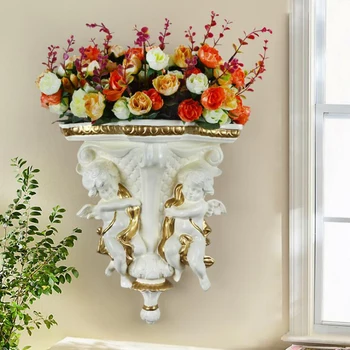 European Wall Hanging Resin Angel Vase Home Wall Background Mural Art Crafts Decoration American Style Fake Flower Plant Pot