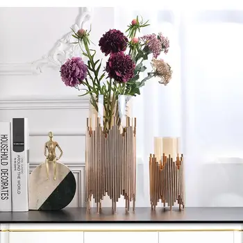 europietiško stiliaus kūrybinė metalinė vazos dekoracija džiovintų gėlių kompozicija aksesuarai Svetainės namų dekoravimas modernus