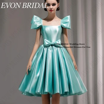 EVON BRIDAL Mėlynos Homecoming suknelės su lanku Princess A-Line Prom Party chalatai moterims Kvadratinis kaklas vestidos de fiesta Custom