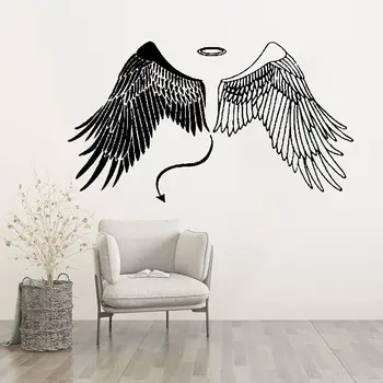 Fashion Angel Demon Evil Wings Sieninis lipdukas Heaven Hell Paradise Home Room Decoration Self Adhesive Decal Vinyl Mural Ov571