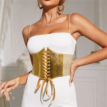 Fashion Elastic Gold Korsetas Platus diržas moterims Prabangus prekės ženklas Dizaineris Juosmens dirželis Moteriška suknelė Sijonas Paltas Dekoratyvinis diržas