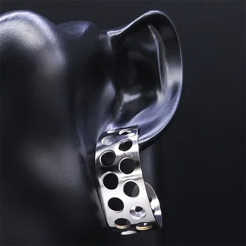Fashion Geometry Round Stainless Steel Width Earings Silver Color Round Earkarai moterims Jewery pendientes mujer E9508S07