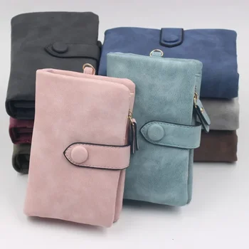 Fashion Short Solid Color Hand Rankse Girl Student Small Fresh Cute Multi-card Ladies Bag Frosted Purse Ladies Money