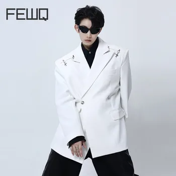 FEWQ Madingas vyriškas kostiumas Casual Korean Trendy Shoulder Pad Fashion 2023 Metalinių rankovių sagčių dekoravimas Vyriškos viršūnės 24X4183