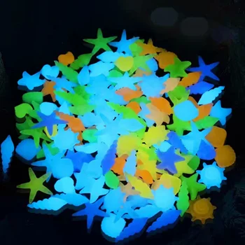 Fluorescenciniai konchų kriauklės Spalvingi jūrų žvaigždės gyvūnai Akvarelė Šviečiantys akmenys Akvariumo dekoracijos Deco Žuvų dekoras Vandens