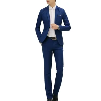 For Lapel Male Slim Button Meeting Sleeve Blazer Solid Vyriški drabužiai Spalva 2vnt/ Suit Office Long 1 Fashion Wedding Pants Komplektas