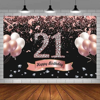 Fotografijos fonas mergaitėms - rožinis auksas jos laimingo 21-ojo gimtadienio vakarėlio dalyviams Fono dekoracijų reklamjuostė
