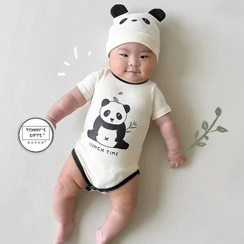 Funny Panda Model Korean Infant Boys Girl Body Body Clothes Summer Kawaii Short Sleeve Overall Onesie Naujagimio kombinezonai