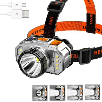 Galingas LED priekinis žibintas Stipri šviesa Itin ryškus ant galvos montuojamas žibintuvėlis Lauko buitinis USB įkraunamas naktinės žvejybos priekinis žibintas