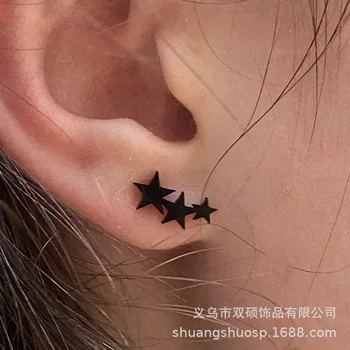 Geometriniai pentagramos formos auskarai Paprasti 3 žvaigždučių korėjietiško stiliaus nerūdijančio plieno auskarai moterims Merginos Dovanų papuošalai