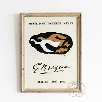 Georges Braque paroda Fauvizmo muziejaus plakatas, abstrakčių paukščių drobės tapyba, galerija Netaisyklingo rašto meno pritnso dekoravimas