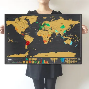 Geriausiai parduodami nuostabūs kelionių nutrinami žemėlapiai su vėliava Prabangi aukso folija Juodas įbrėžimas nuo žemėlapių Puikios žemėlapių dovanos keliautojams