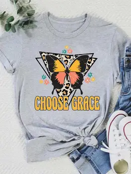 Graphic Tee Fashion T Drabužių spausdinimo drabužiai Moterys Moterys Vasaros trumpomis rankovėmis Leopardo drugelio laiškas 90s Laisvalaikio marškinėliai